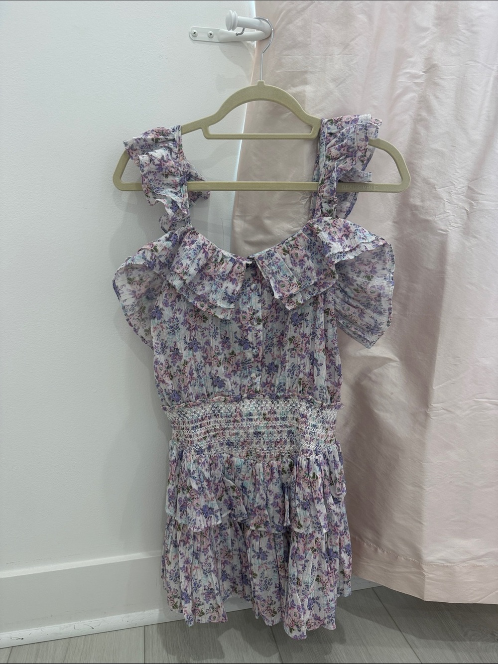 LoveShackFancy Lavender Floral Mini Dress